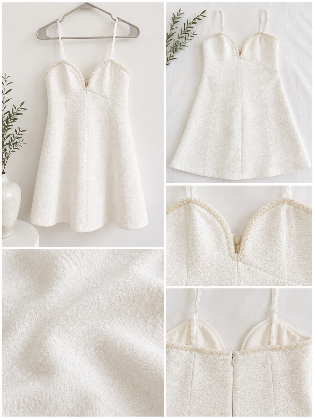 Abercrombie & Fitch White Pearl-Trim Slip Dress